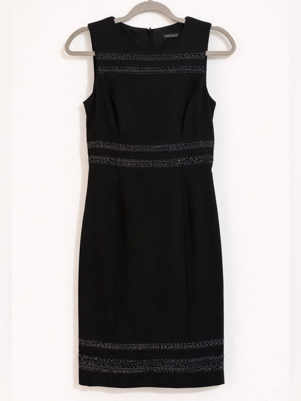 White House Black Market Sleeveless Black Tweed-Trim Sheath Dress - Picture 1 of 3
